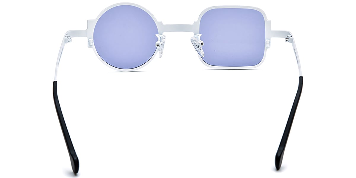 Titanium Square Round Geometric Sunglasses white+purple_polarized