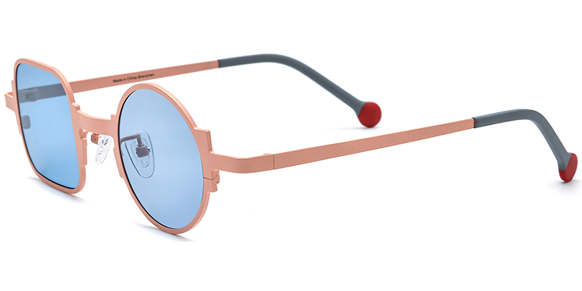 Titanium Square Round Geometric Sunglasses orange+blue_polarized