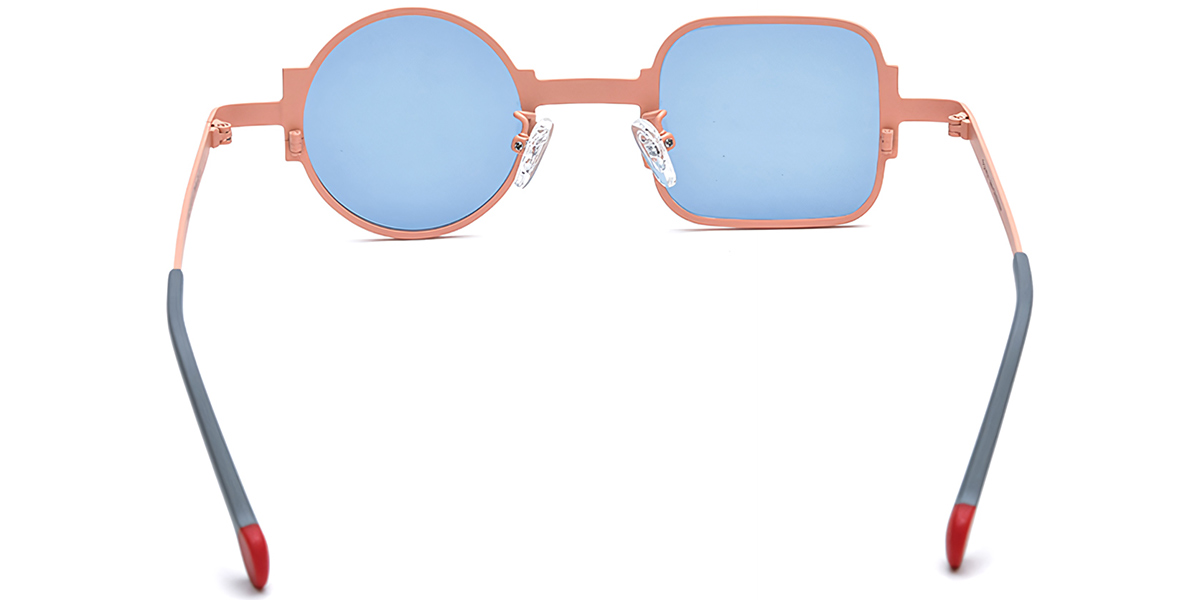 Titanium Square Round Geometric Sunglasses orange+blue_polarized