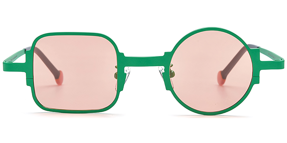 Titanium Square Round Geometric Sunglasses green+rose_polarized