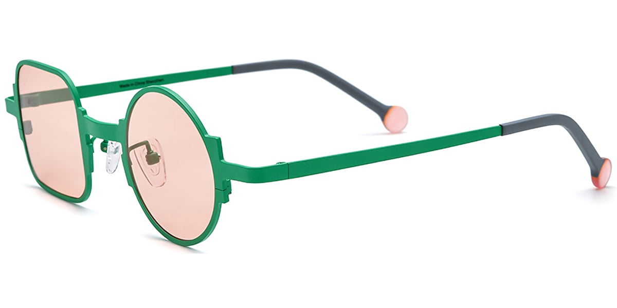 Titanium Square Round Geometric Sunglasses green+rose_polarized