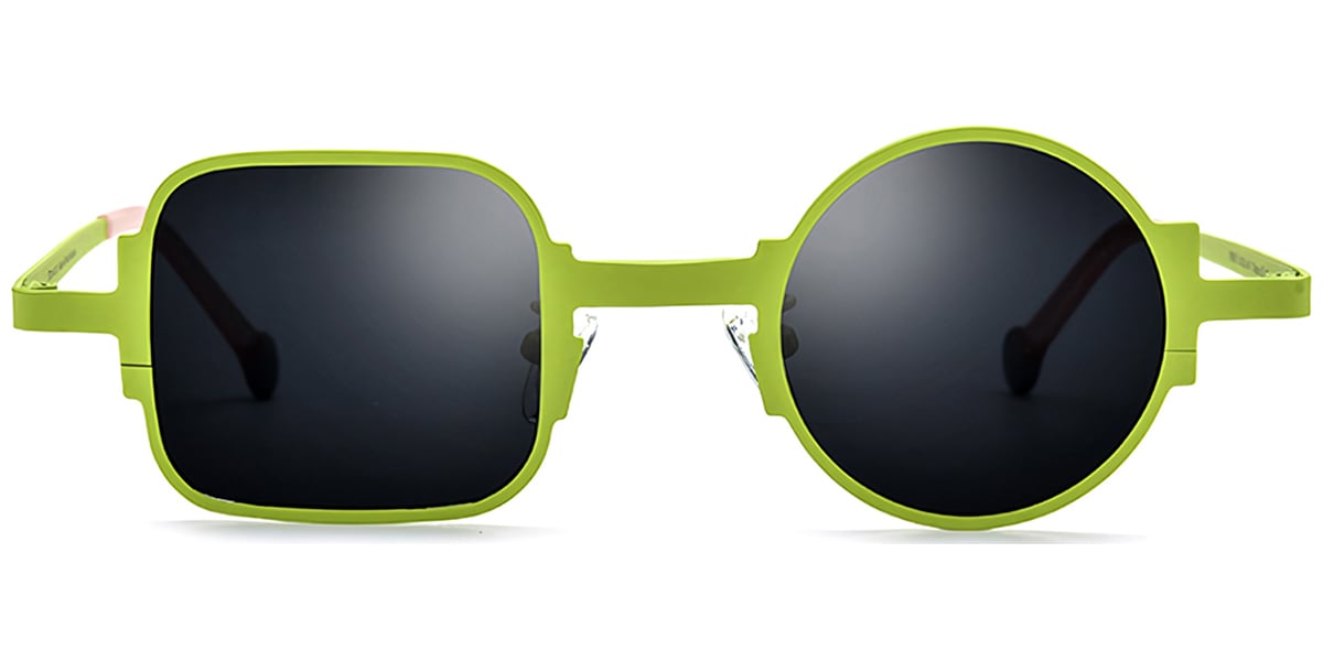 Titanium Square Round Geometric Sunglasses light_green+dark_grey_polarized