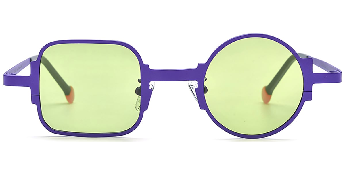 Titanium Square Round Geometric Sunglasses purple+green_polarized