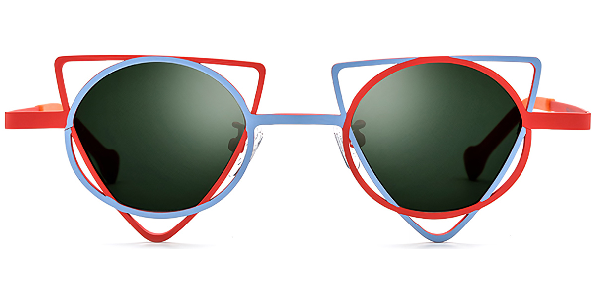 Titanium Geometric Sunglasses pattern-red+dark_green_polarized