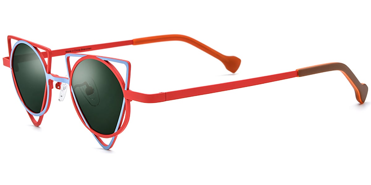 Titanium Geometric Sunglasses pattern-red+dark_green_polarized