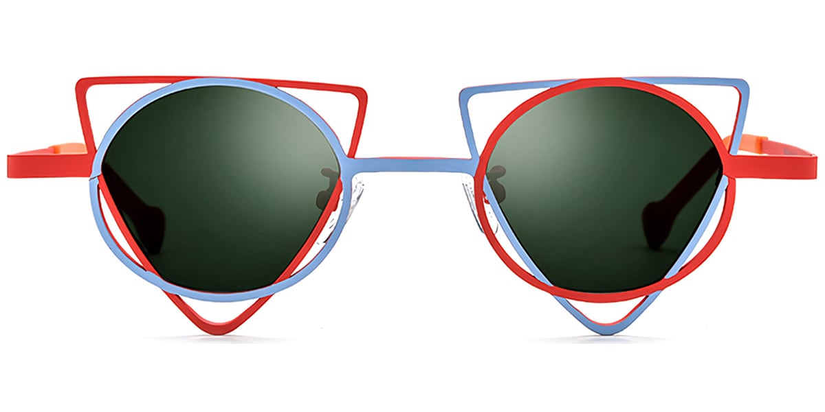 Titanium Geometric Sunglasses pattern-red+dark_green_polarized