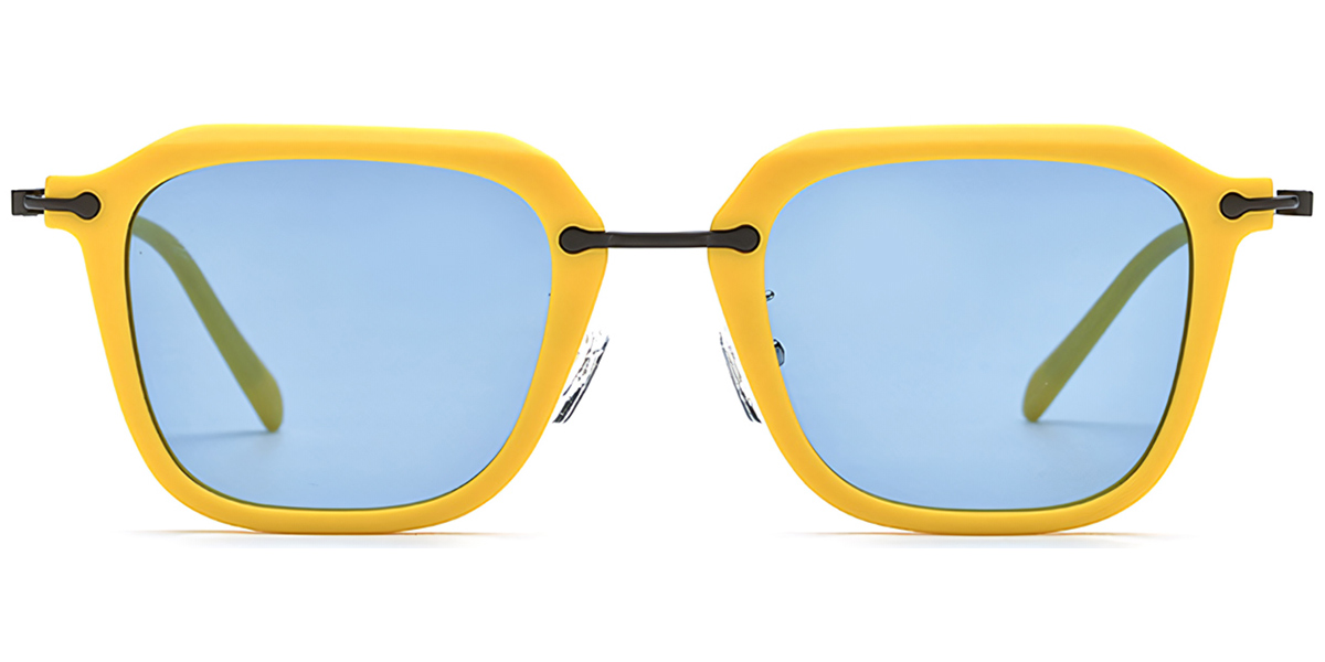 Acetate & Titanium Square Sunglasses yellow+blue_polarized