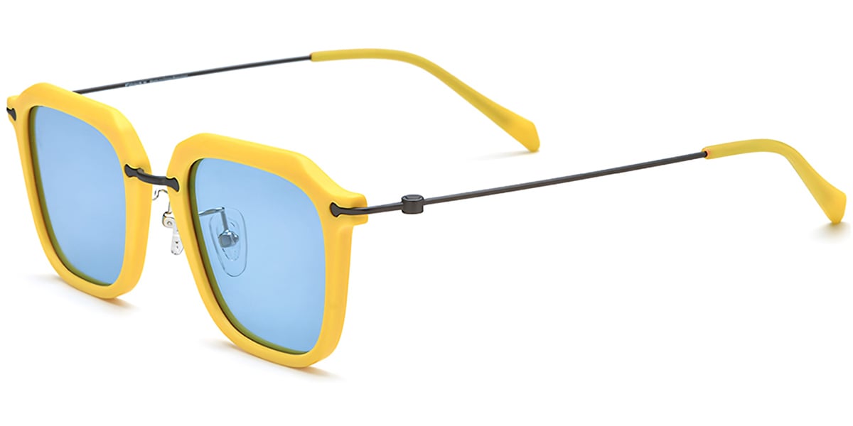 Acetate & Titanium Square Sunglasses yellow+blue_polarized