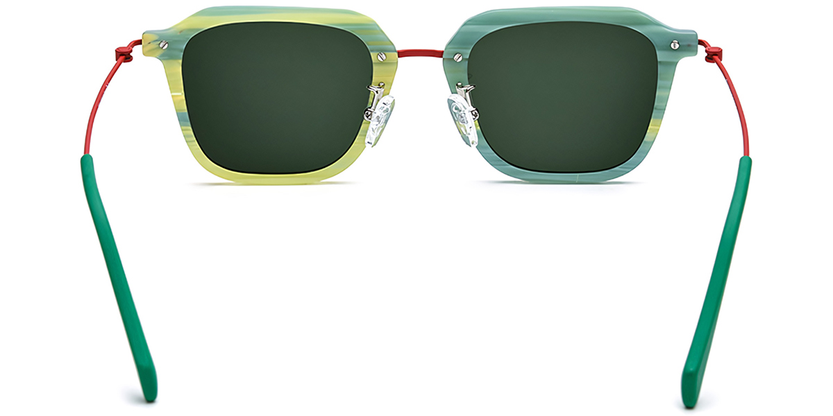 Acetate & Titanium Square Sunglasses pattern-yellow+dark_green_polarized