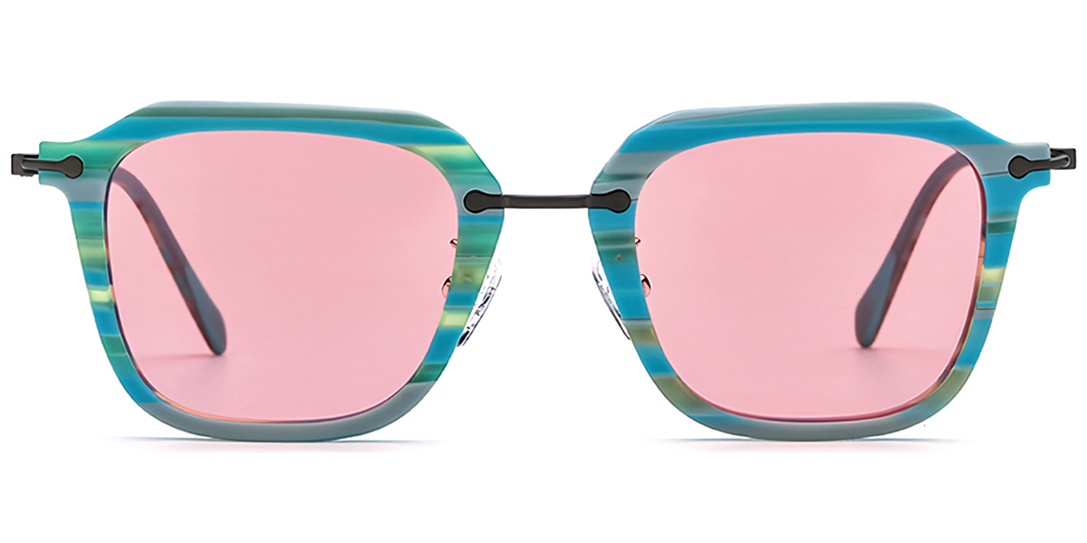 Acetate & Titanium Square Sunglasses pattern-blue+rose_polarized