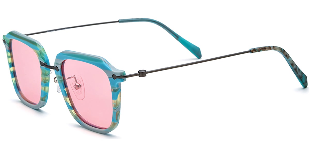 Acetate & Titanium Square Sunglasses pattern-blue+rose_polarized