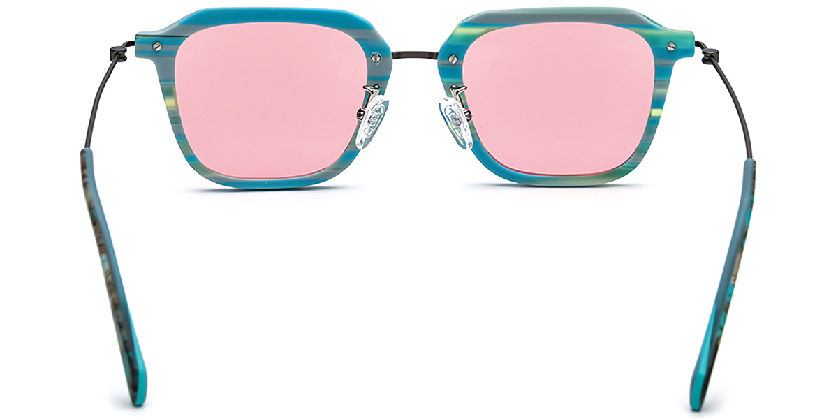 Acetate & Titanium Square Sunglasses pattern-blue+rose_polarized