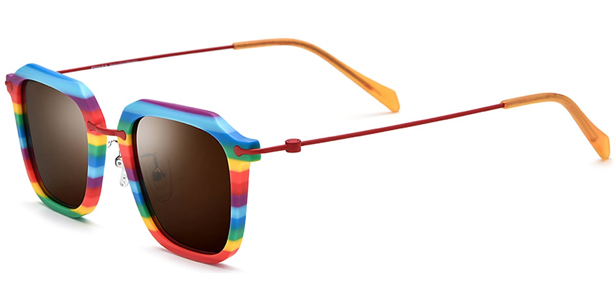 Acetate & Titanium Square Sunglasses multicolor+amber_polarized
