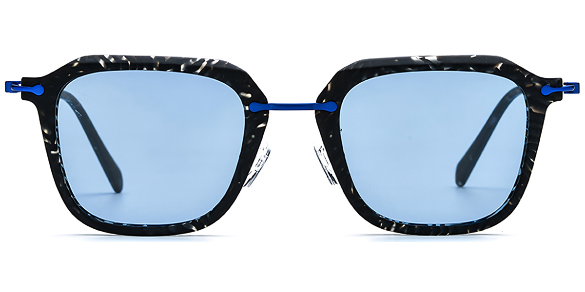 Acetate & Titanium Square Sunglasses pattern-black+blue_polarized