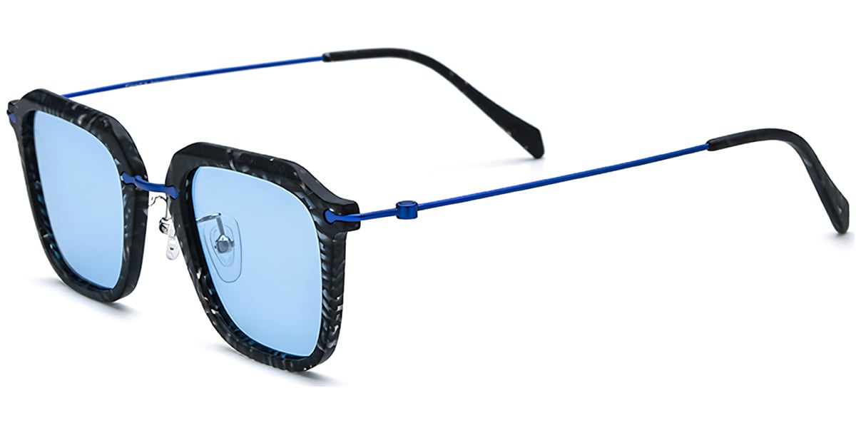 Acetate & Titanium Square Sunglasses pattern-black+blue_polarized