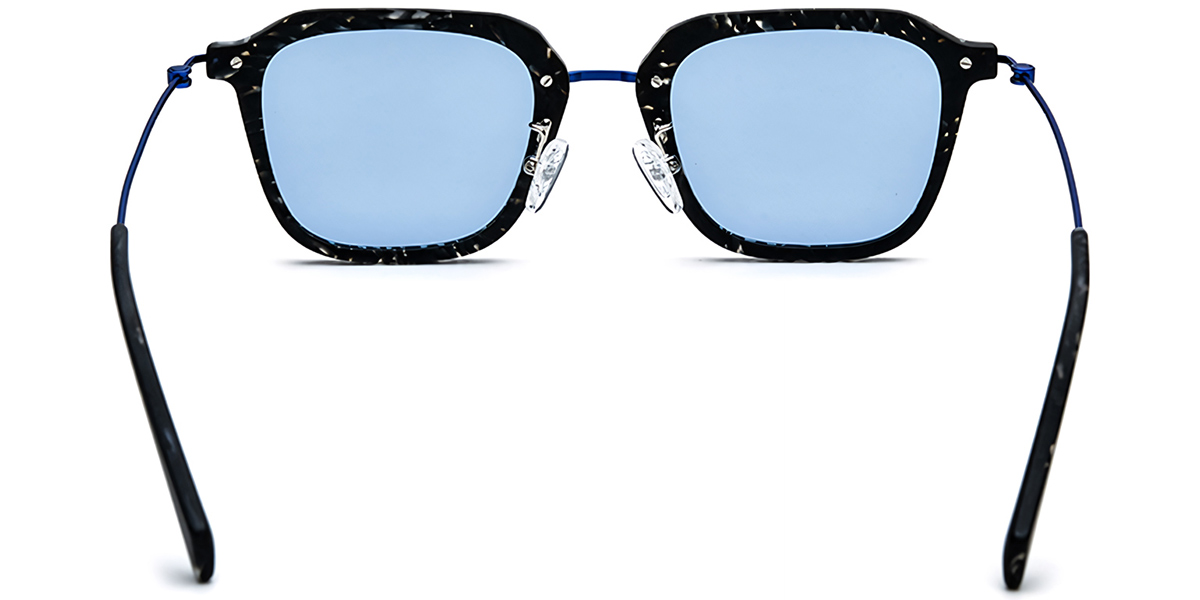 Acetate & Titanium Square Sunglasses pattern-black+blue_polarized