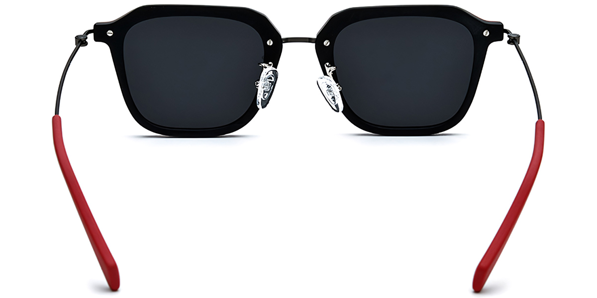 Acetate & Titanium Square Sunglasses pattern-red+dark_grey_polarized