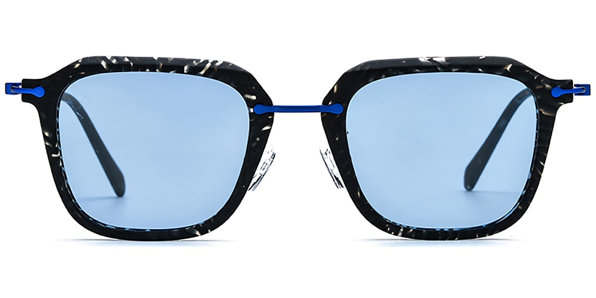 Acetate & Titanium Square Sunglasses pattern-black+blue_polarized