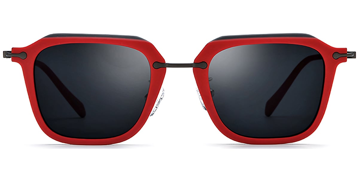 Acetate & Titanium Square Sunglasses pattern-red+dark_grey_polarized