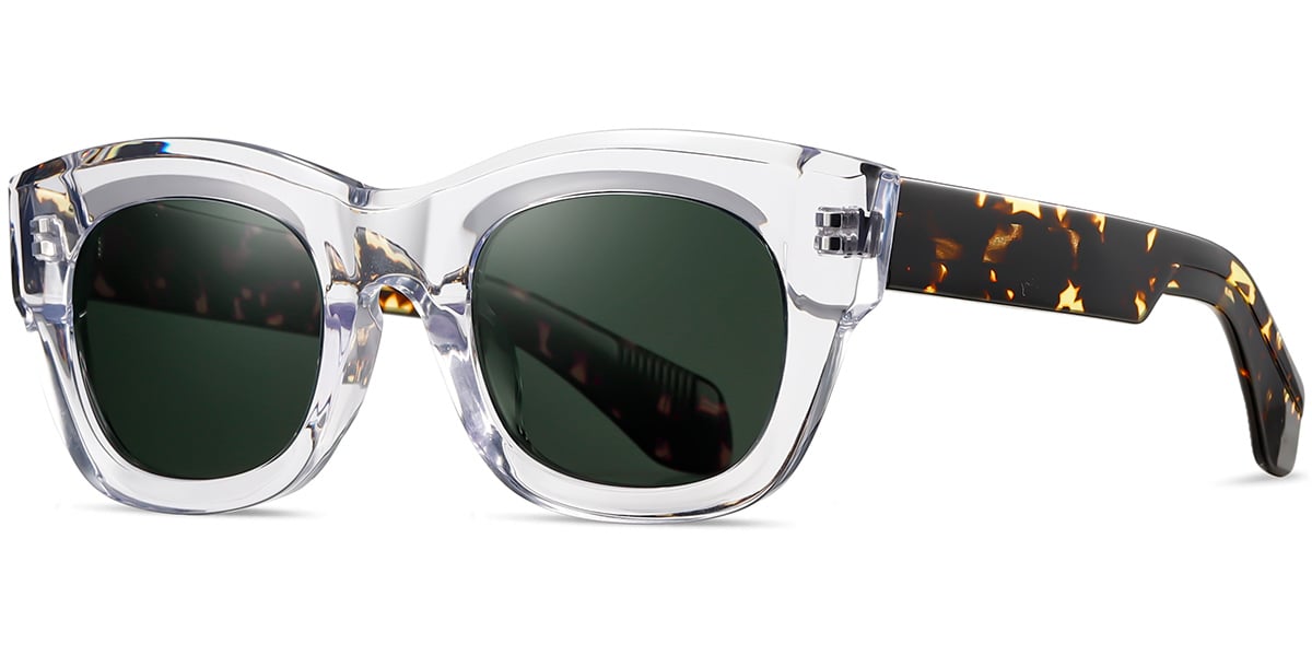 Acetate Square Sunglasses translucent-white+dark_green_polarized