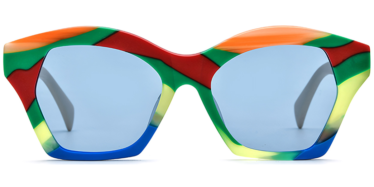 Acetate Geometric Sunglasses pattern-green+blue_polarized