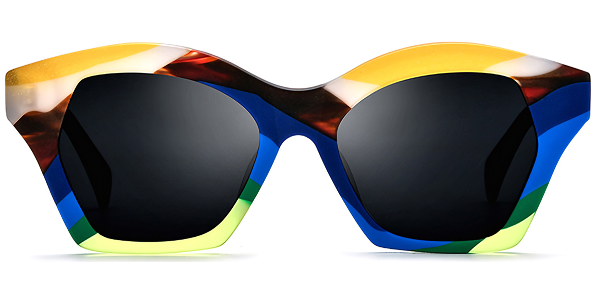Acetate Geometric Sunglasses pattern-blue+dark_grey_polarized