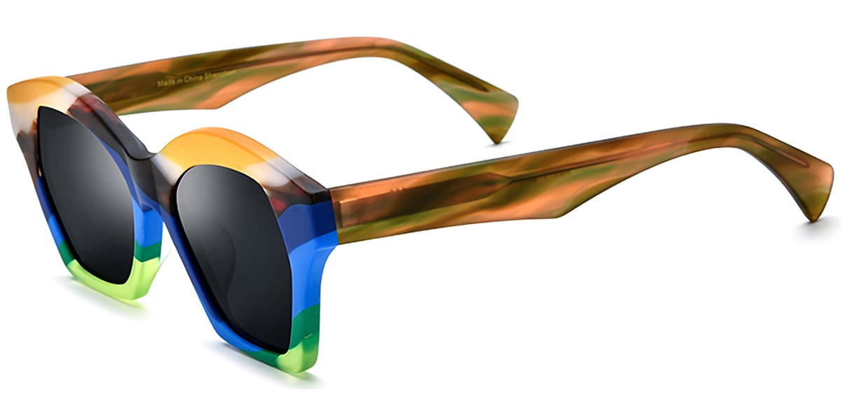 Acetate Geometric Sunglasses pattern-blue+dark_grey_polarized