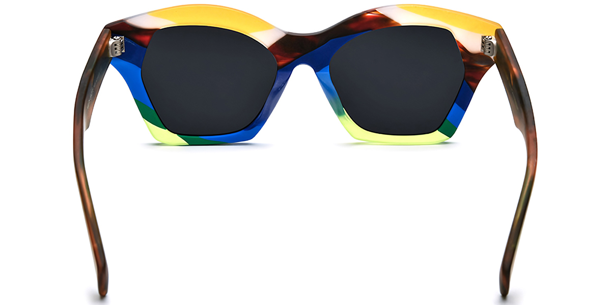 Acetate Geometric Sunglasses pattern-blue+dark_grey_polarized