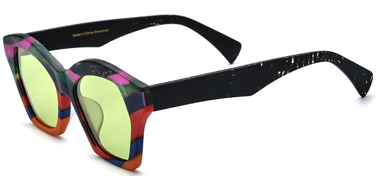 Acetate Geometric Sunglasses pattern-purple+green_polarized