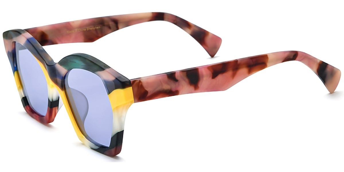 Acetate Geometric Sunglasses pattern-yellow+purple_polarized