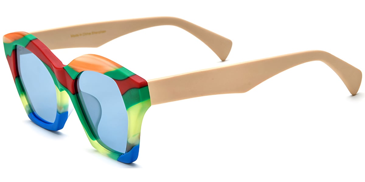 Acetate Geometric Sunglasses pattern-green+blue_polarized