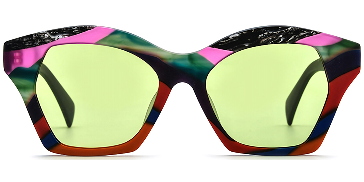 Acetate Geometric Sunglasses pattern-purple+green_polarized