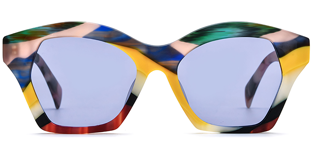 Acetate Geometric Sunglasses pattern-yellow+purple_polarized