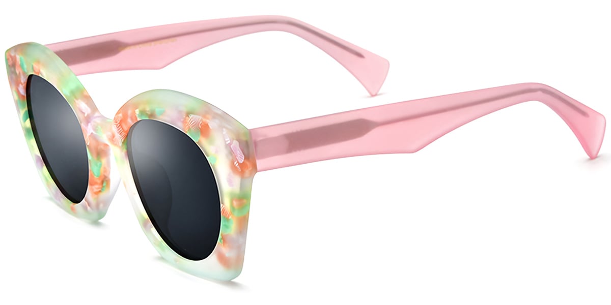 Acetate Cat Eye Sunglasses pattern-pink+dark_grey_polarized