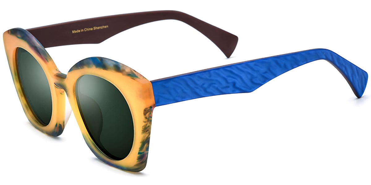 Acetate Cat Eye Sunglasses pattern-yellow+dark_green_polarized