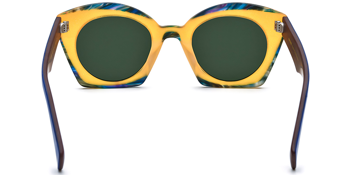 Acetate Cat Eye Sunglasses pattern-yellow+dark_green_polarized