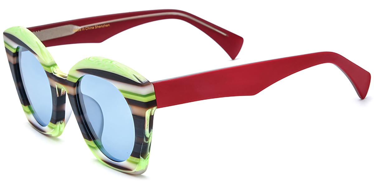 Acetate Cat Eye Sunglasses pattern-green+blue_polarized