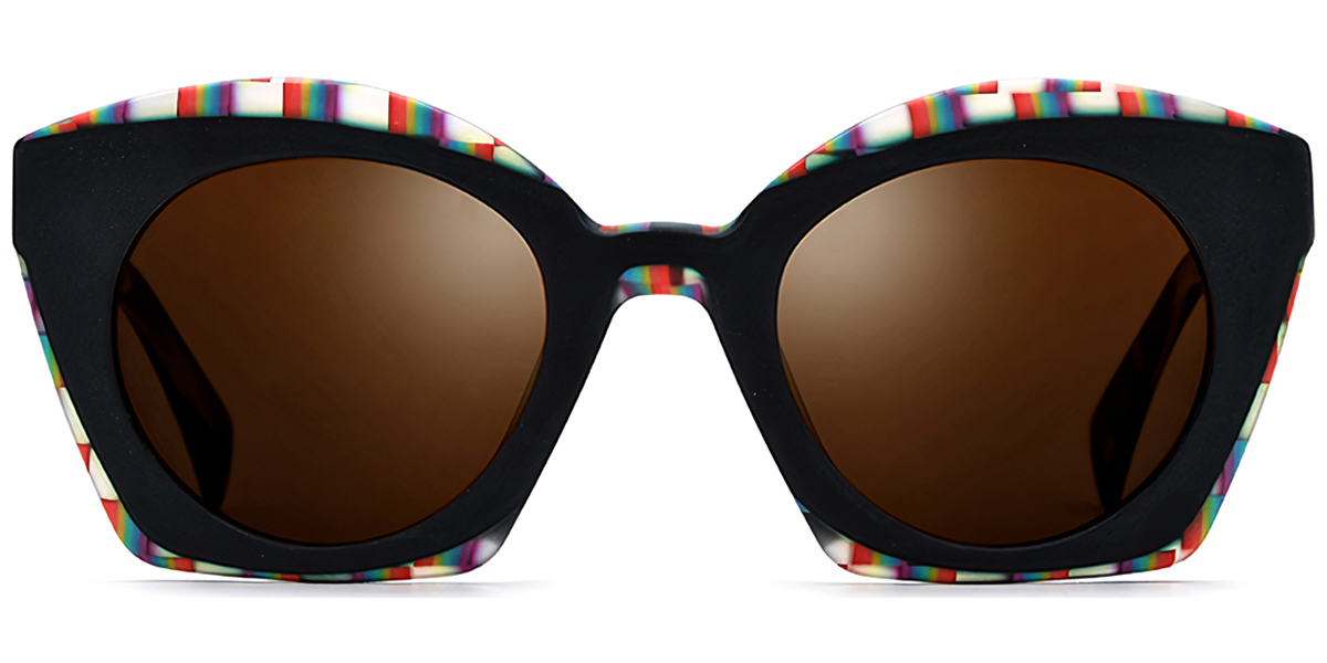 Acetate Cat Eye Sunglasses pattern-black+amber_polarized