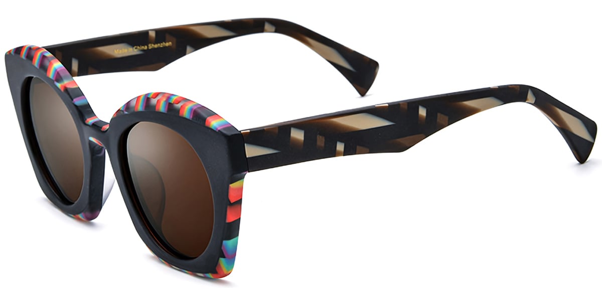 Acetate Cat Eye Sunglasses pattern-black+amber_polarized