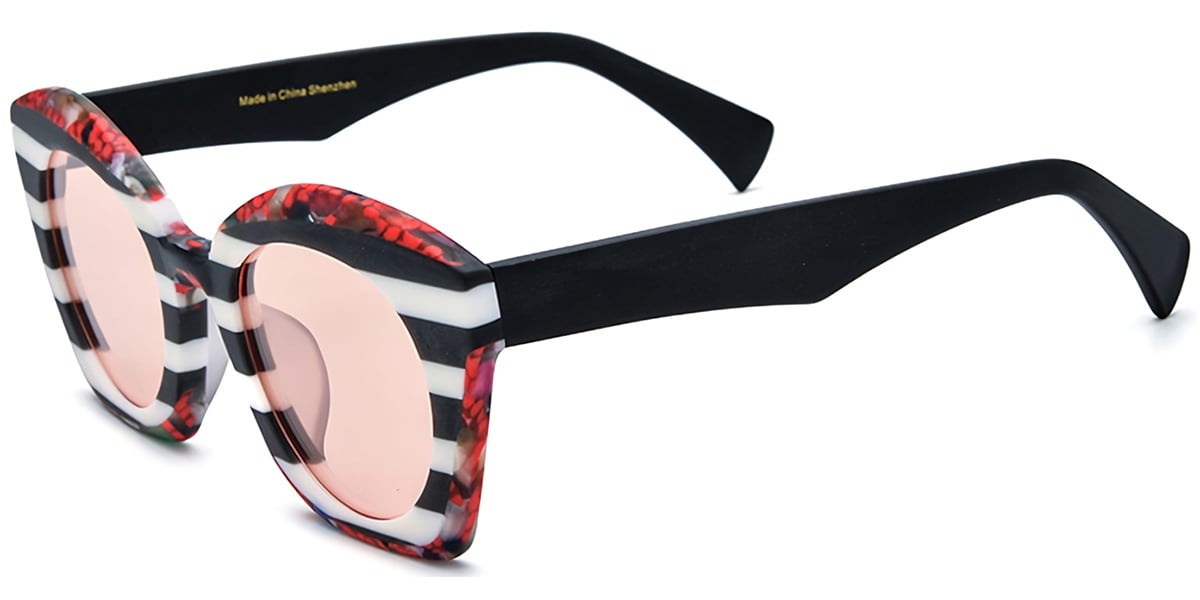 Acetate Cat Eye Sunglasses pattern-white+rose_polarized