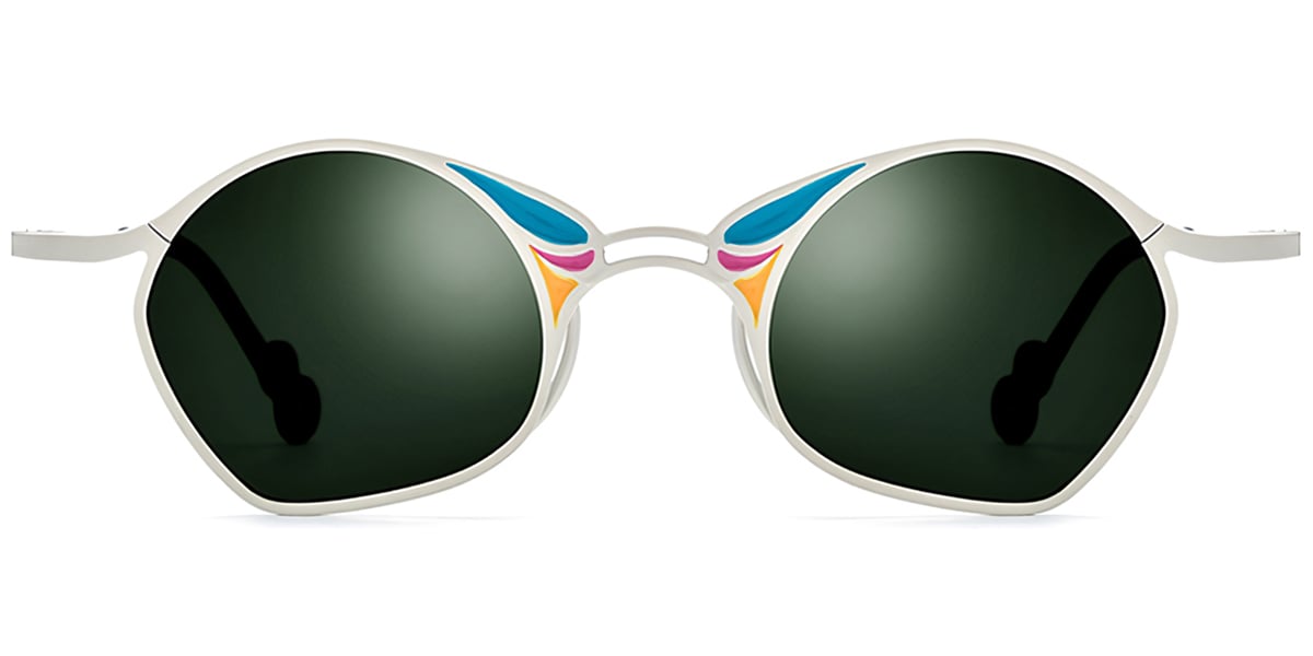 Titanium Geometric Sunglasses pattern-white+dark_green_polarized