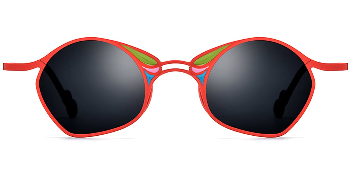 Titanium Geometric Sunglasses pattern-red+dark_grey_polarized