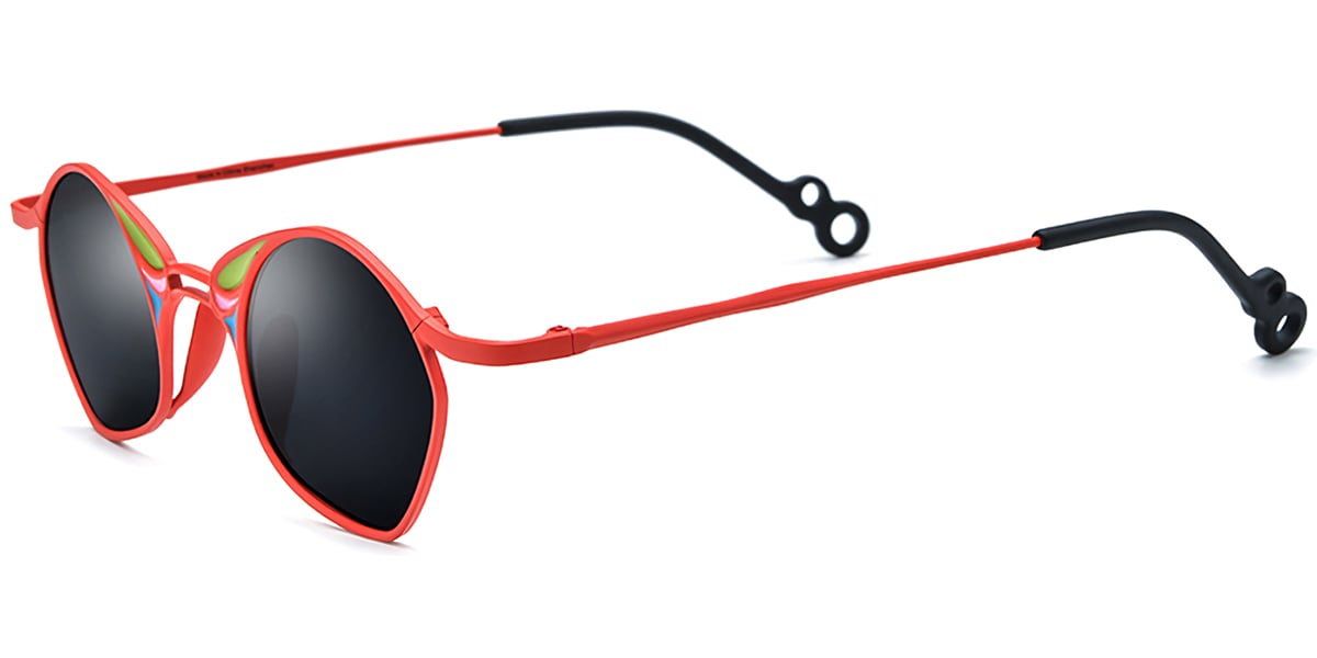 Titanium Geometric Sunglasses pattern-red+dark_grey_polarized