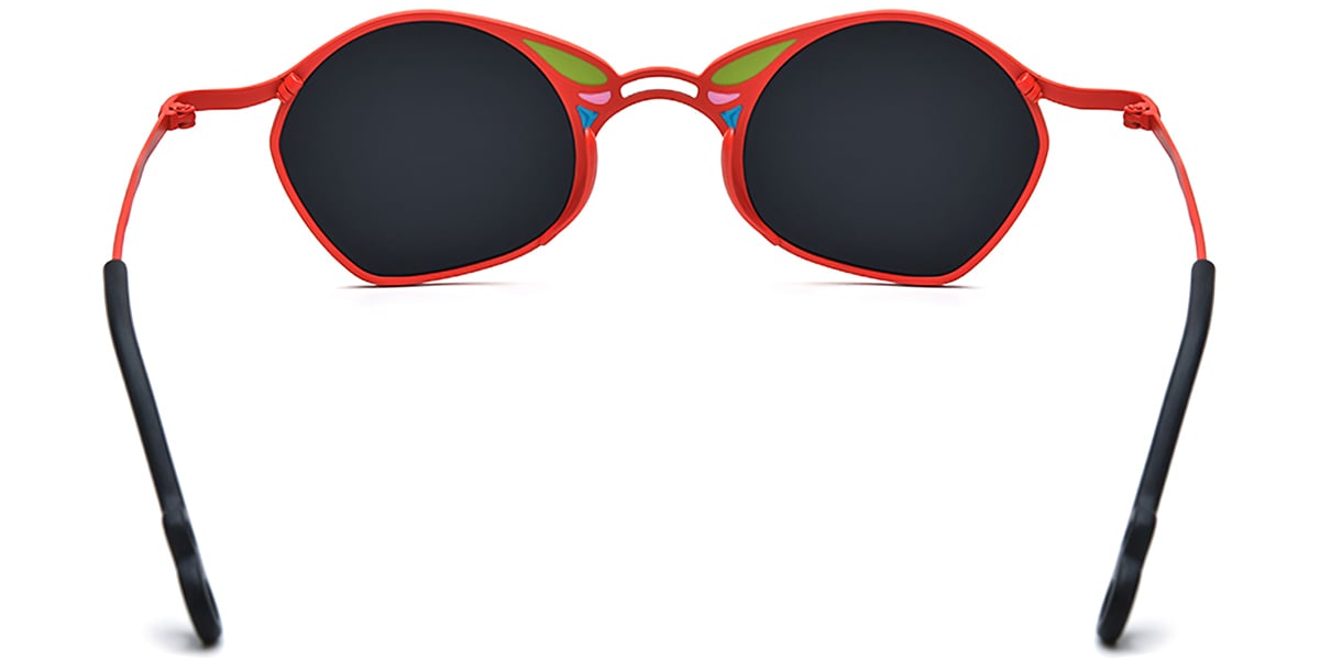 Titanium Geometric Sunglasses pattern-red+dark_grey_polarized