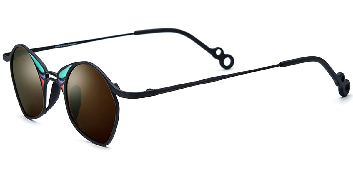 Titanium Geometric Sunglasses pattern-black+amber_polarized