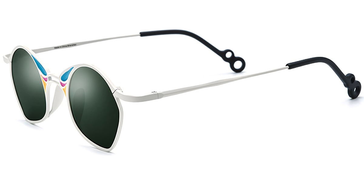 Titanium Geometric Sunglasses pattern-white+dark_green_polarized
