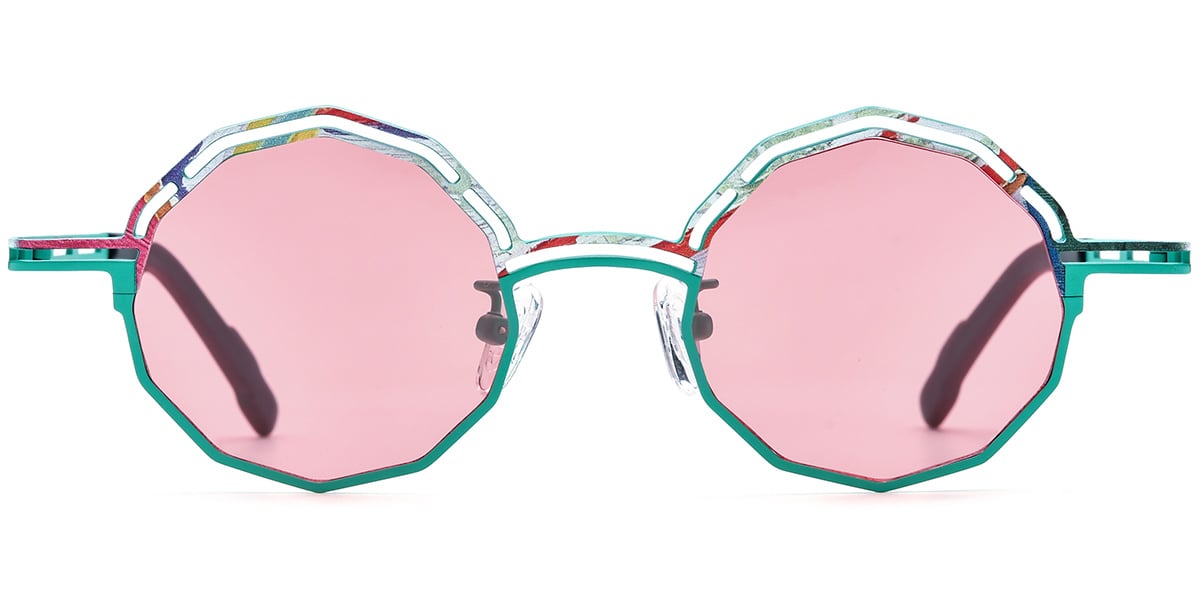 Titanium Geometric Sunglasses green+rose_polarized