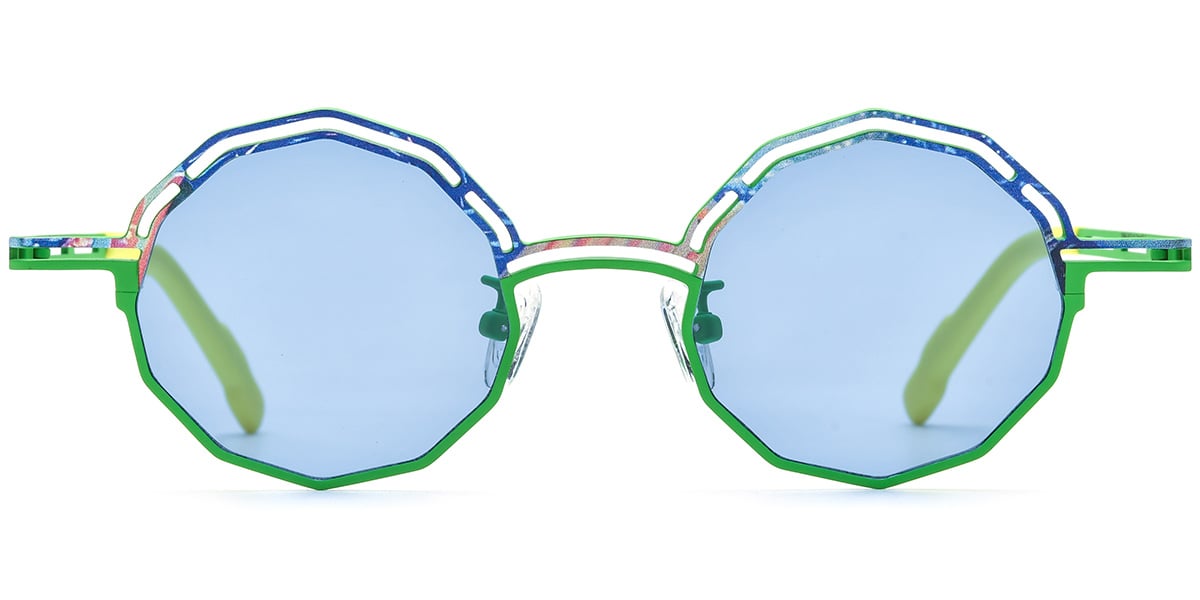 Titanium Geometric Sunglasses pattern-green+blue_polarized