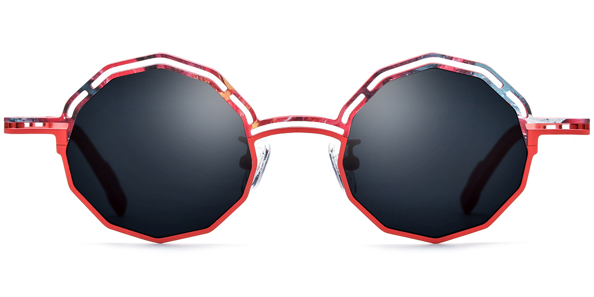 Titanium Geometric Sunglasses pattern-red+dark_grey_polarized
