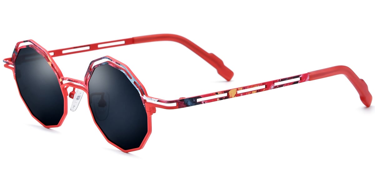 Titanium Geometric Sunglasses pattern-red+dark_grey_polarized